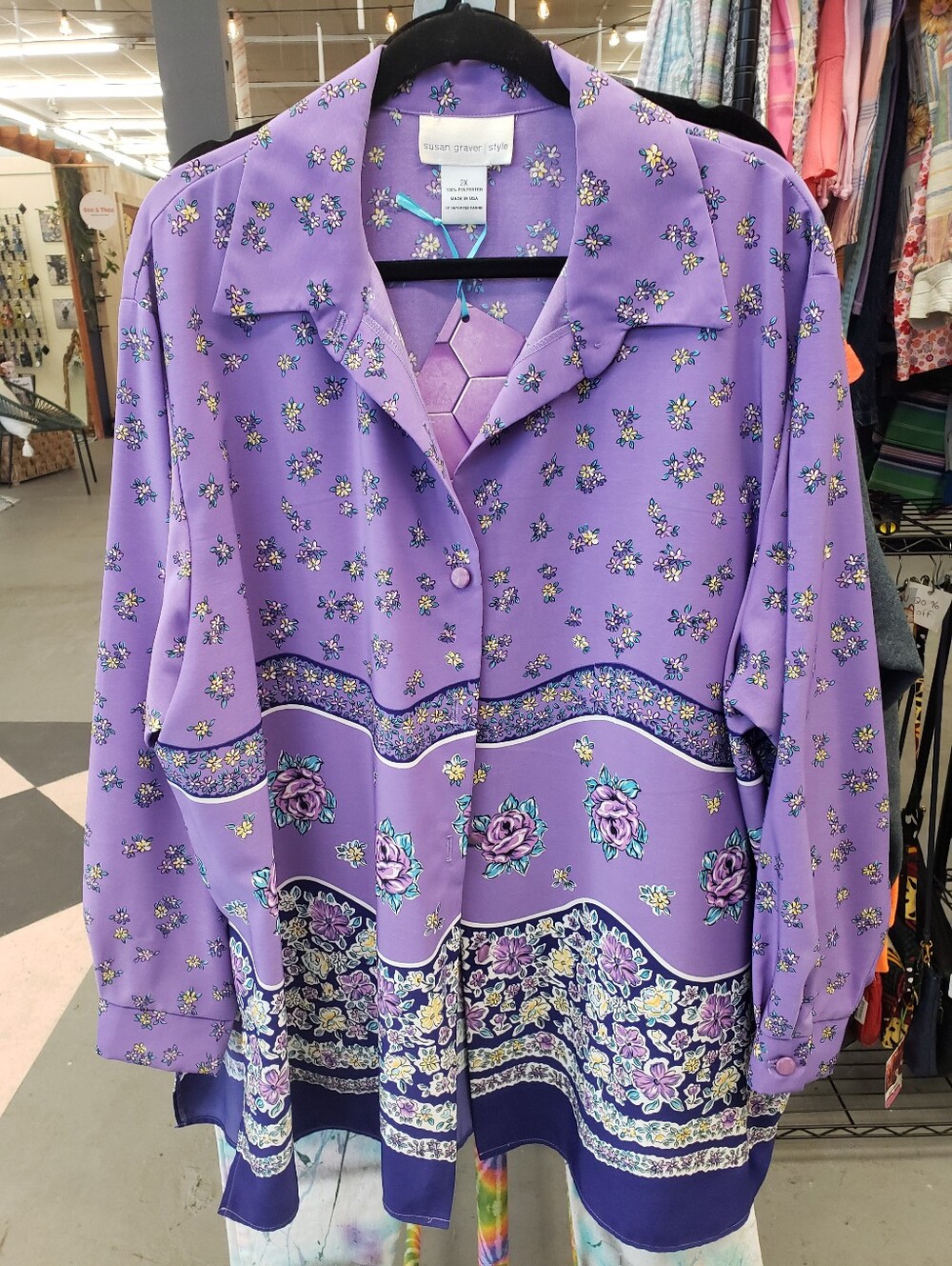 Susan Graver Floral Button Up Blouse